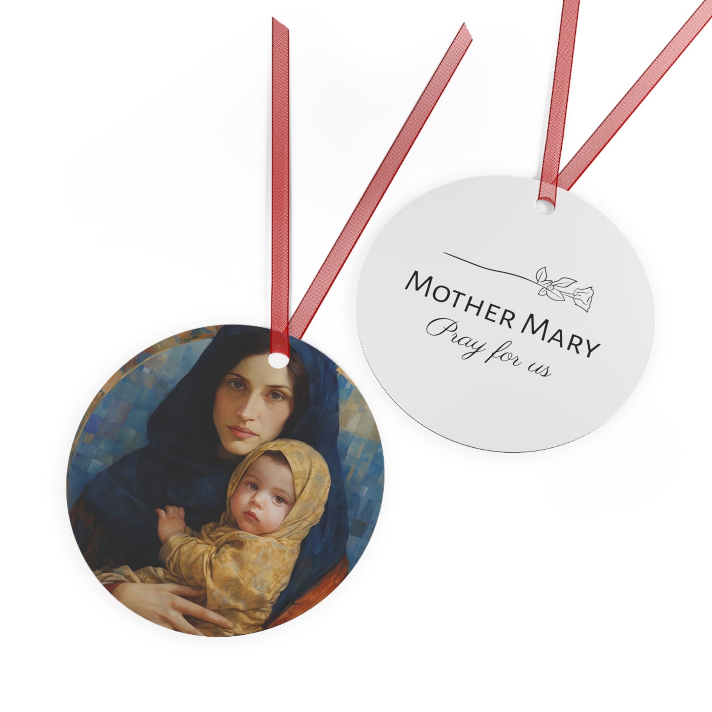 Maternal Seraph - Virgin Mary and Infant Jesus - Metal Ornament - Religious Holiday Christmas Ornament - Prayer Keepsake - Catholic Home
