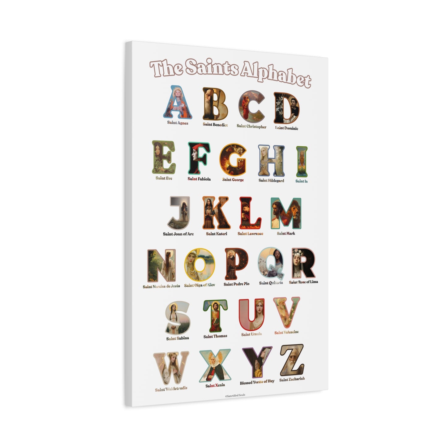 Catholic Saints ABC Alphabet Canvas - A to Z Saints Wall Art - Catholic Saints Chart - Catholic Nursery / Homeschool - Saints of the Church
