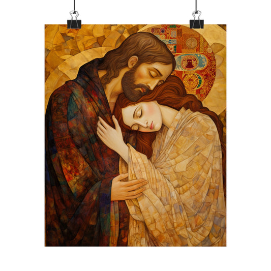Healing Love- The Embrace of Christ and Mary Magdalene Print - Poster - Catholic Fine Art print - Sanctified Souls Print - Premium Matte