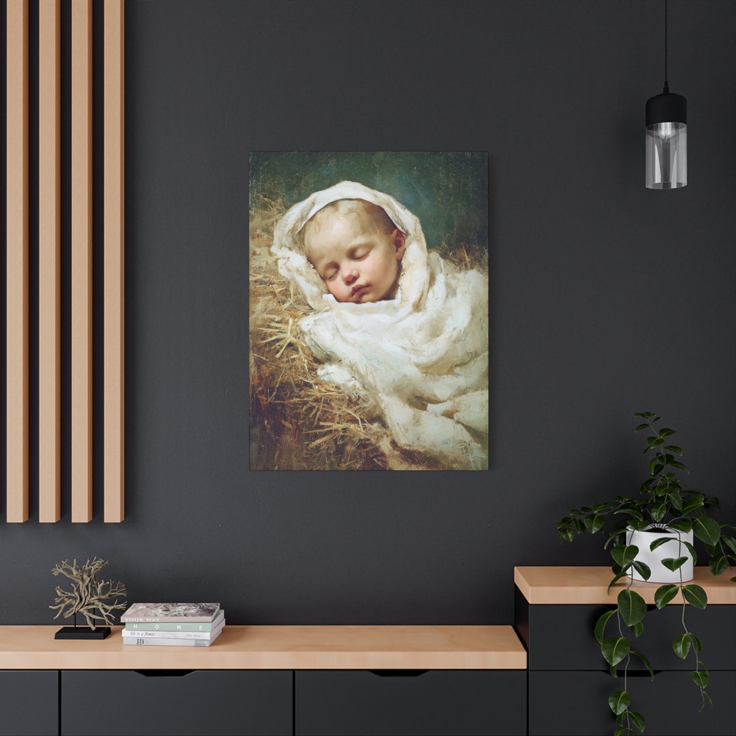 The Christ Child Resting in the Silence of the Manger - Gallery Wrapped Canvas - Print - Religious Art for your Home - Catholic Art Print