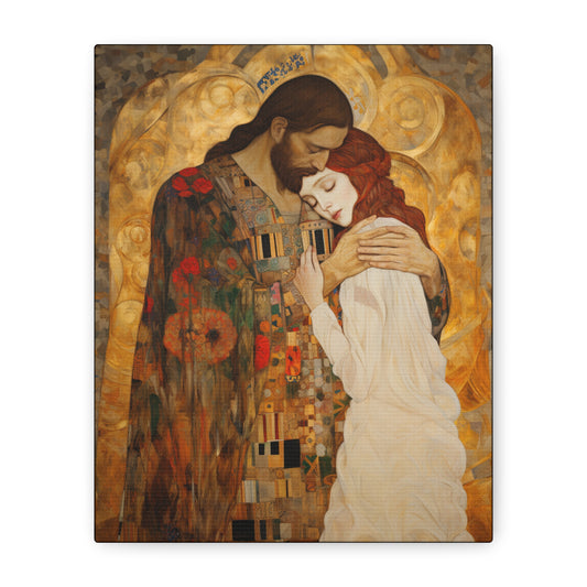 Christ Embracing Mary Magdalene Museum Wrapped Canvas - Sanctified Souls Print -Based on Klimt's The Kiss - Religious Catholic Art