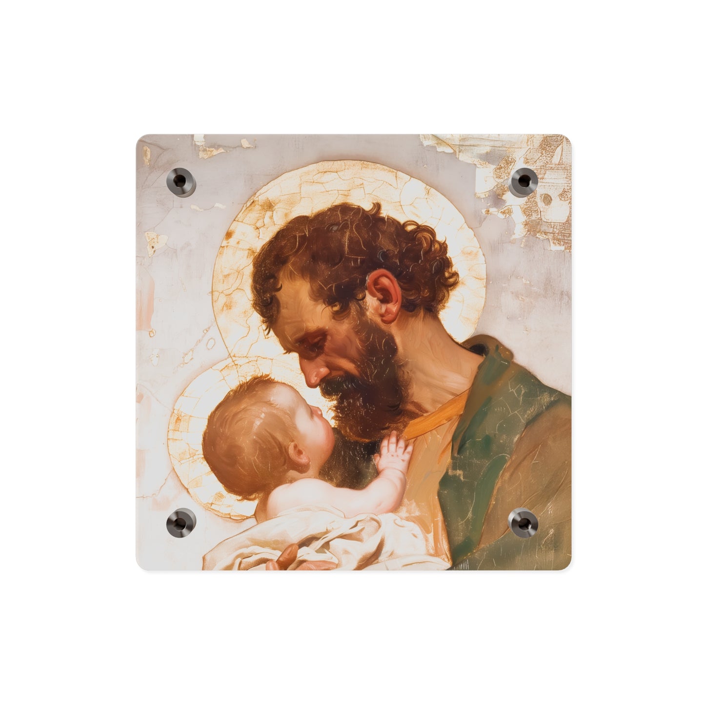 Saint Joseph, Pillar of the Holy Family Acrylic Wall Art Panel - Ready to Hang Acrylic Print - Catholic Saint - The Christ Child and Joseph