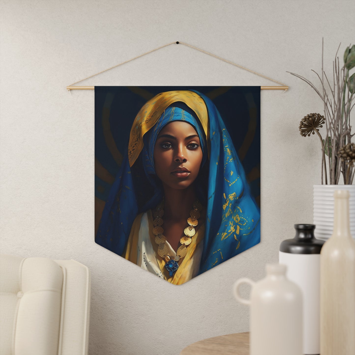 Mary the Blessed Virgin Wall Banner / Wall Hanging - Catholic Home Art - Black Madonna - Virgin Mary - 18" x 21" -