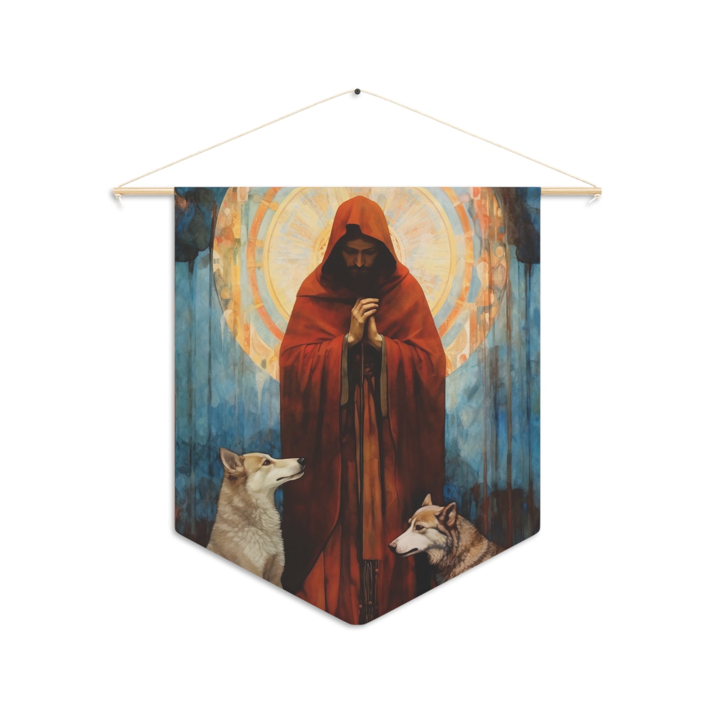 Saint Ailbhe Wall Banner / Wall Hanging - Catholic Home Art - Large Saint Art for your home - 18" x 21" - Patron Saint of Wolves