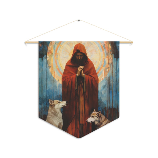 Saint Ailbhe Wall Banner / Wall Hanging - Catholic Home Art - Large Saint Art for your home - 18" x 21" - Patron Saint of Wolves