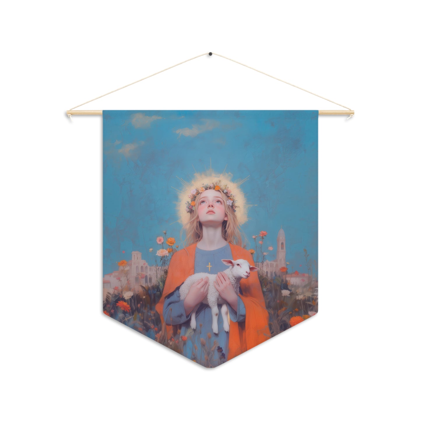 Saint Agnes of Rome Pennant / Banner / Wall Hanging - Prayer room art - 18" x 21" - Catholic - Large Banner