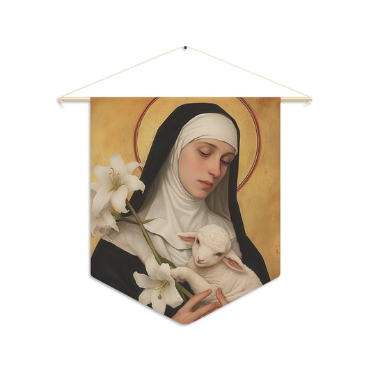 Saint Agnes of Montepulciano Pennant / Banner / Wall Hanging - Prayer room art - 18" x 21" - Catholic prayer Religious Christian Gift