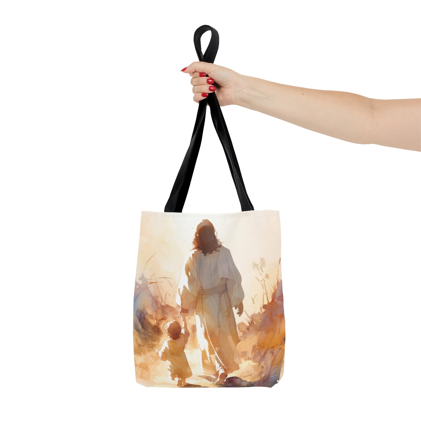 Jesus Guiding a Child in Faith Tote Bag - Large Medium Small Faith Art Bag - Catholic Faith Purse - Religious Carry All