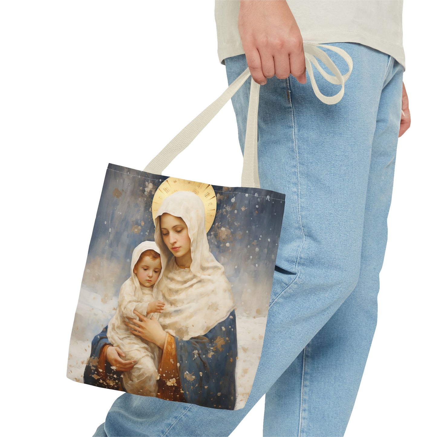 Winter's Grace : Our Lady of the Snows Tote Bag - Catholic faith inspired carry-all purse - day to day bag - Double Sided