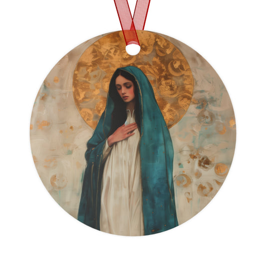 Serene Devotion - Mary's Compassionate Heart Metal Ornament - Religious Holiday Christmas Ornament and Keepsake - Catholic Keepsake