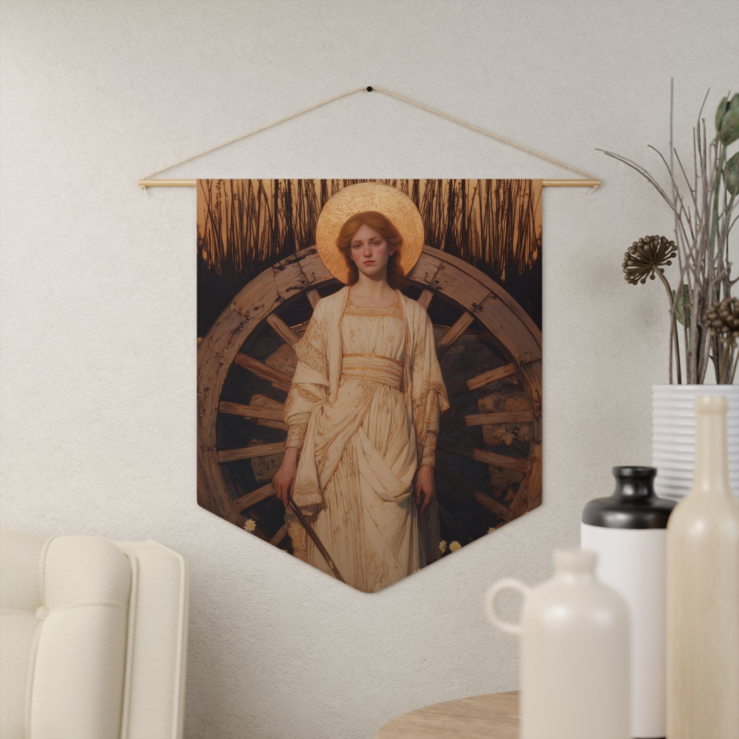 Saint Catherine of Alexandria Pennant / Banner / Wall Hanging - Prayer room art - 18" x 21" - Catholic - Large Banner