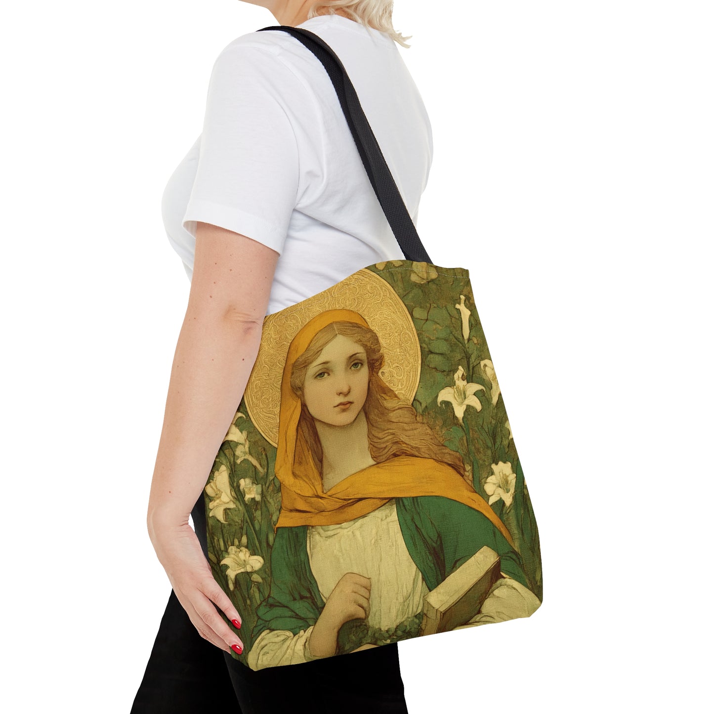 Saint Dymphna Tote Bag - Large Medium Small Faith Art Bag - Catholic Faith Purse - Double Sided