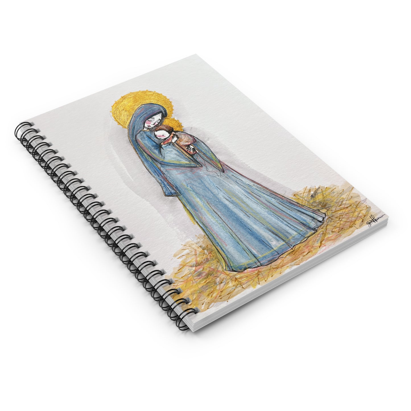 Our Lady of the Manger Catholic Spiral Notebook | Hand-drawn Art Virgin Mary Christian Journal | Marian Sacred Art Notebook | Religious Notebook