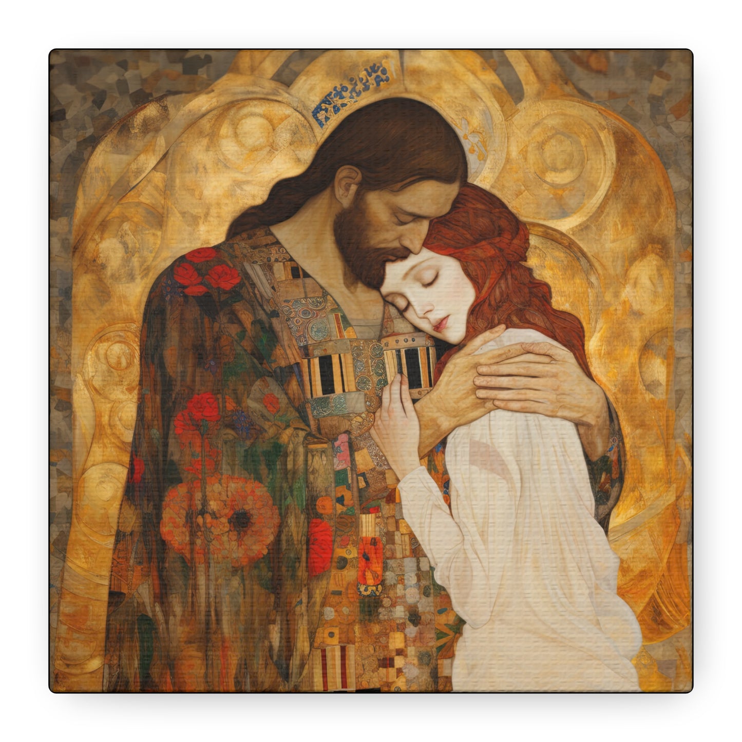 Christ Embracing Mary Magdalene Museum Wrapped Canvas - Sanctified Souls Print -Based on Klimt's The Kiss - Religious Catholic Art