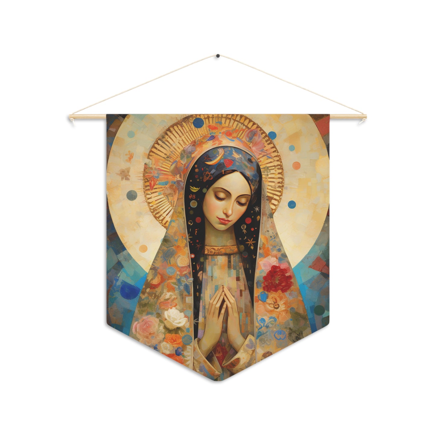 Our Lady of Guadalupe Icon of Love Wall Banner / Wall Hanging / Pennant - Religious Art - Prayer room - Catholic Art - Large - 18" x 21"