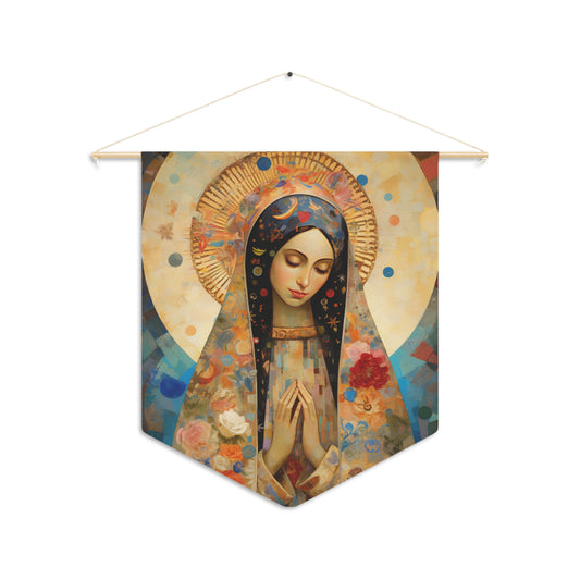 Our Lady of Guadalupe Icon of Love Wall Banner / Wall Hanging / Pennant - Religious Art - Prayer room - Catholic Art - Large - 18" x 21"