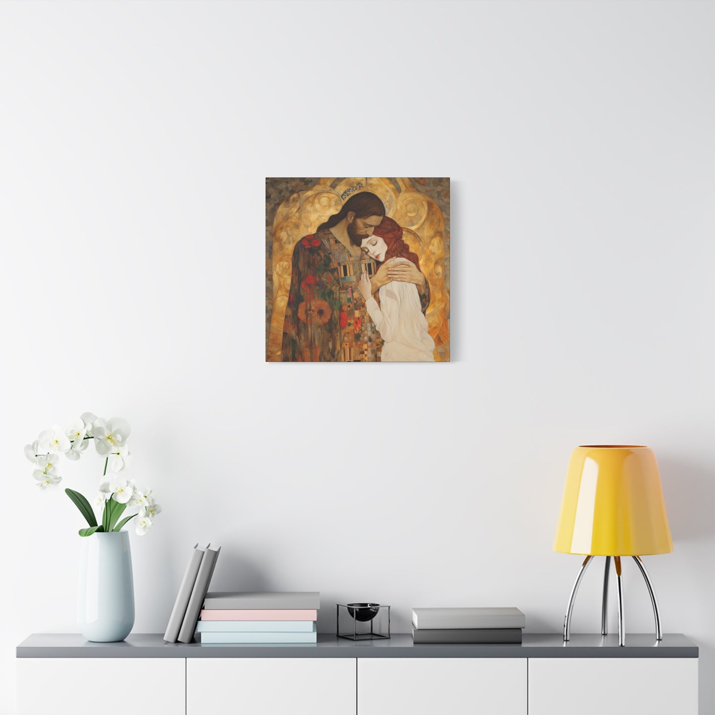 Christ Embracing Mary Magdalene Museum Wrapped Canvas - Sanctified Souls Print -Based on Klimt's The Kiss - Religious Catholic Art