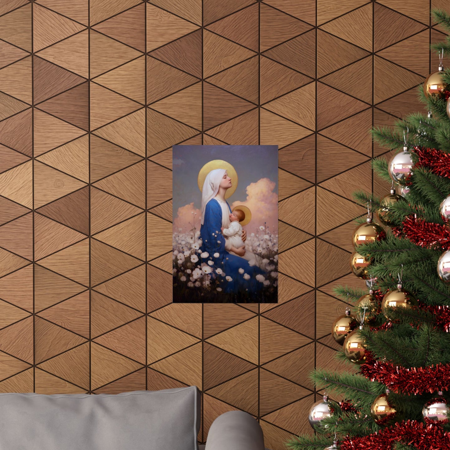Our Lady Among the Flowers -  Catholic Art - Multiple Sizes - Premium Posters - Catholic Art - Christian Home - Catholic Saint Art