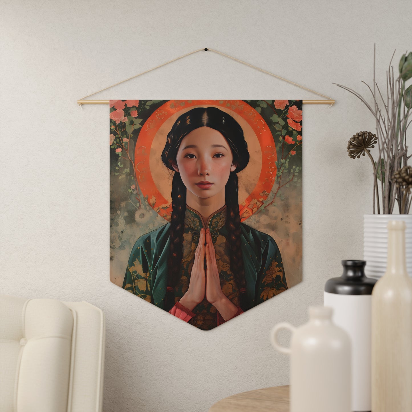 Saint Anna Wang Wall Banner / Wall Hanging / Pennant - Religious Wall Tapestry - Catholic Art - 18" x 21"