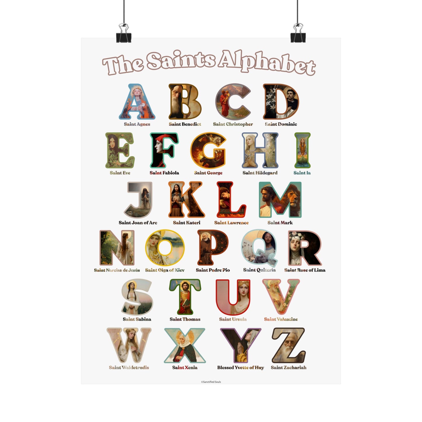 Catholic Saints ABC Print - Alphabet Poster - A to Z Saints Wall Art - Catholic Saints Chart- Classroom / Homeschool - Saints of the Church