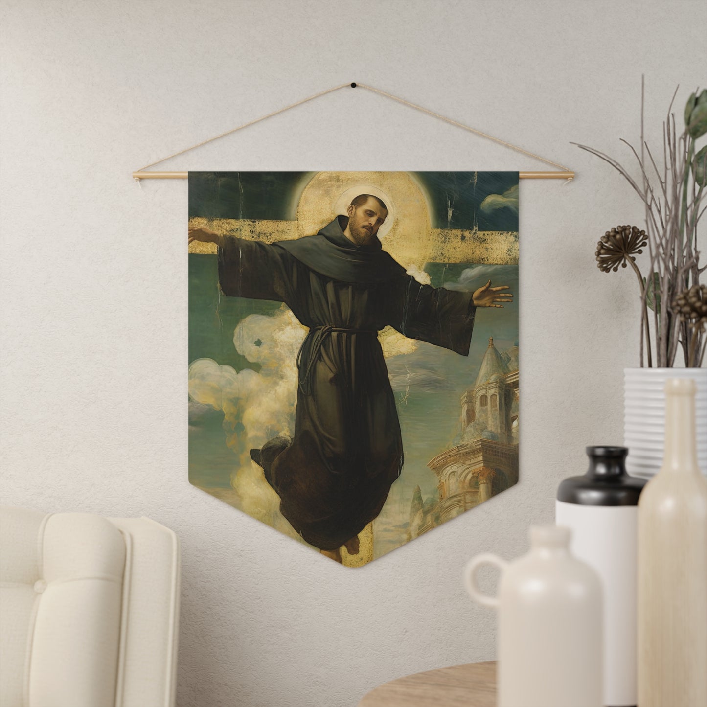 Saint Joseph of Cupertino Wall Banner / Wall Hanging - Our Lady of Guadalupe - Catholic Home Art - Saint Art for your home - 18" x 21"