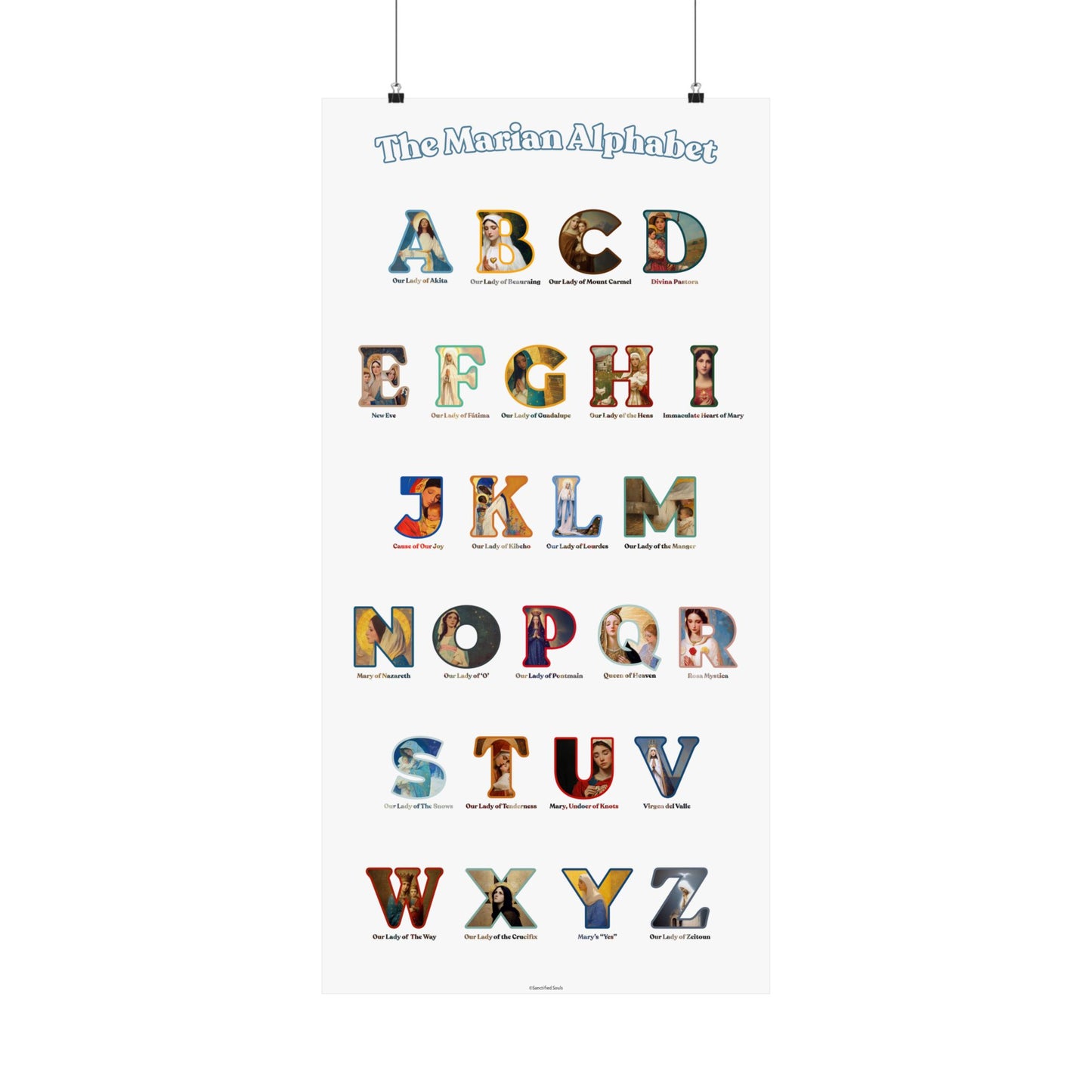 Catholic Marian Alphabet Poster - ABC Wall Art - Marian Titles Catholic Print - Catholic Nursery or Homeschool Faith Decor - Mother Mary Art