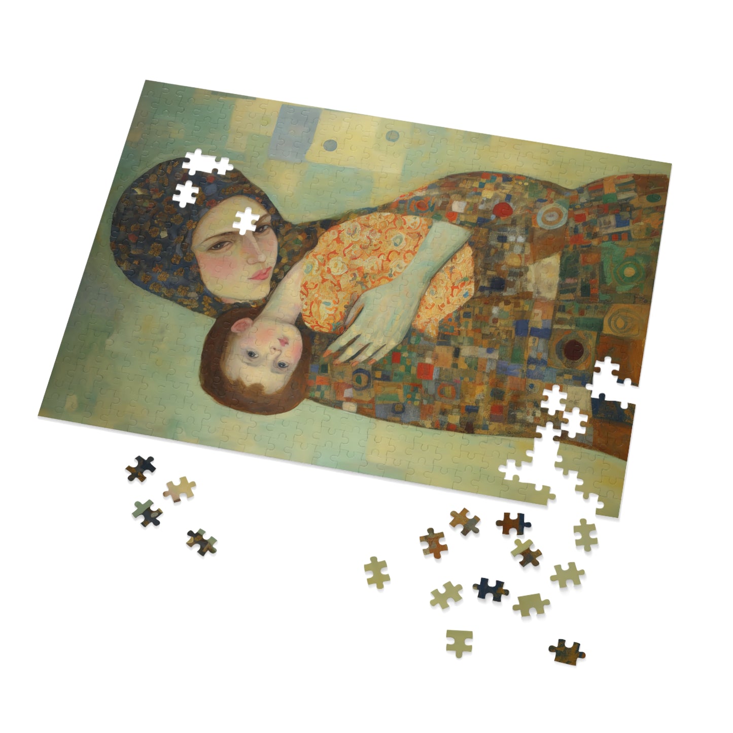 Cherished Blessing - Mary with Her Son - Based on Gustav Klimt's The Kiss - Religious Jigsaw Puzzle (30, 110, 252, 500,1000-Piece)