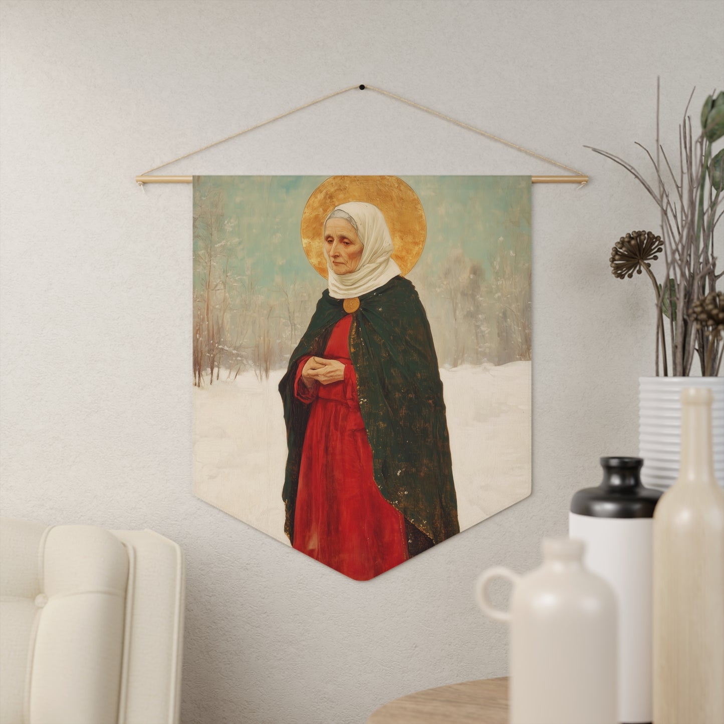 Saint Xenia - Russian Saint Art - Wall Banner / Wall Hanging - Christian Art - Prayer room - 18" x 21"