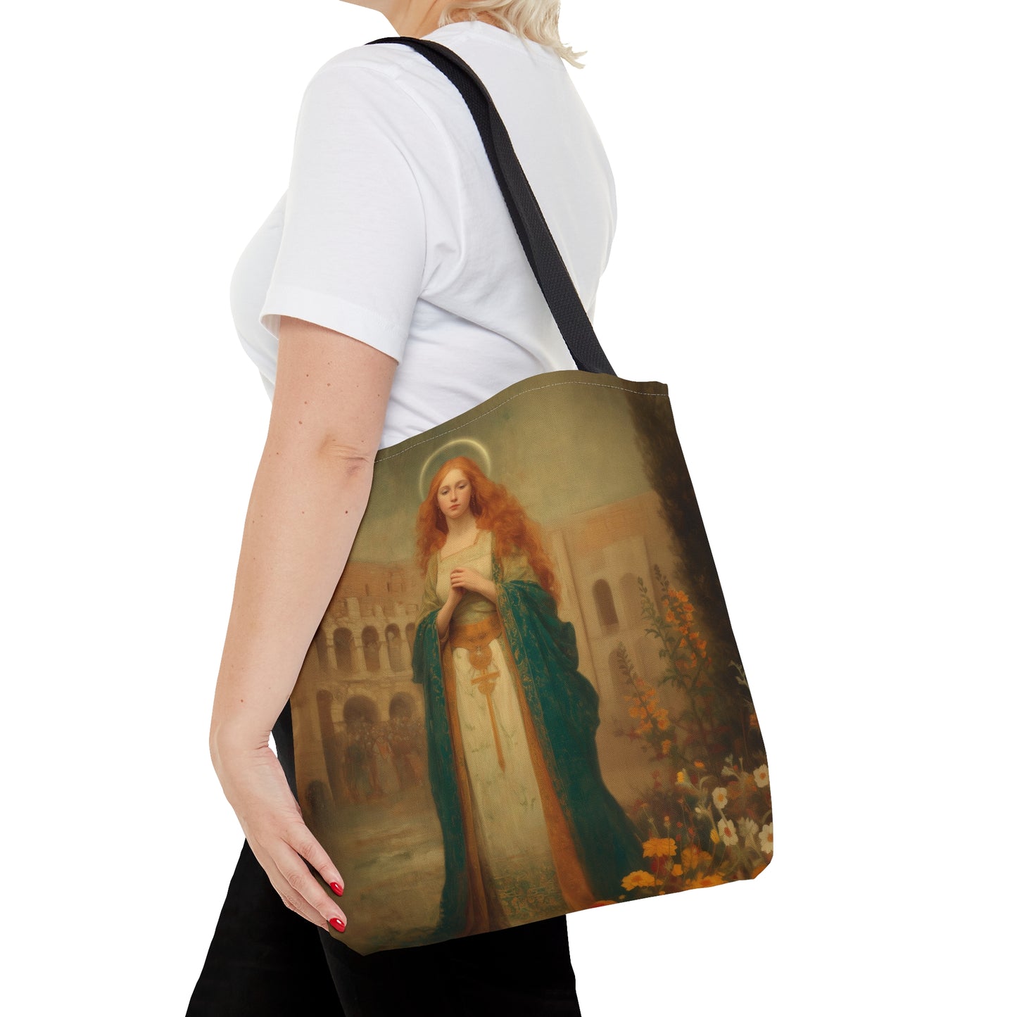Saint Justina - Tote Bag - Large Medium Small Faith Art Bag - Bible Study Faith Purse - Double Sided Prayer Tote