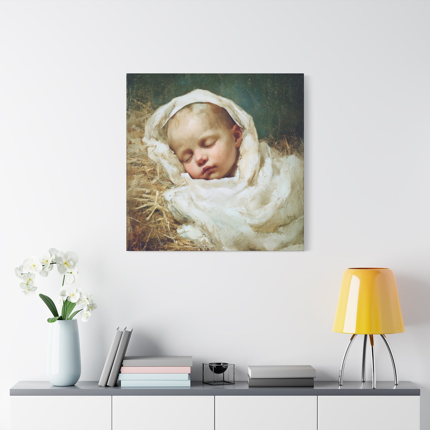 The Christ Child Resting in the Silence of the Manger - Gallery Wrapped Canvas - Print - Religious Art for your Home - Catholic Art Print