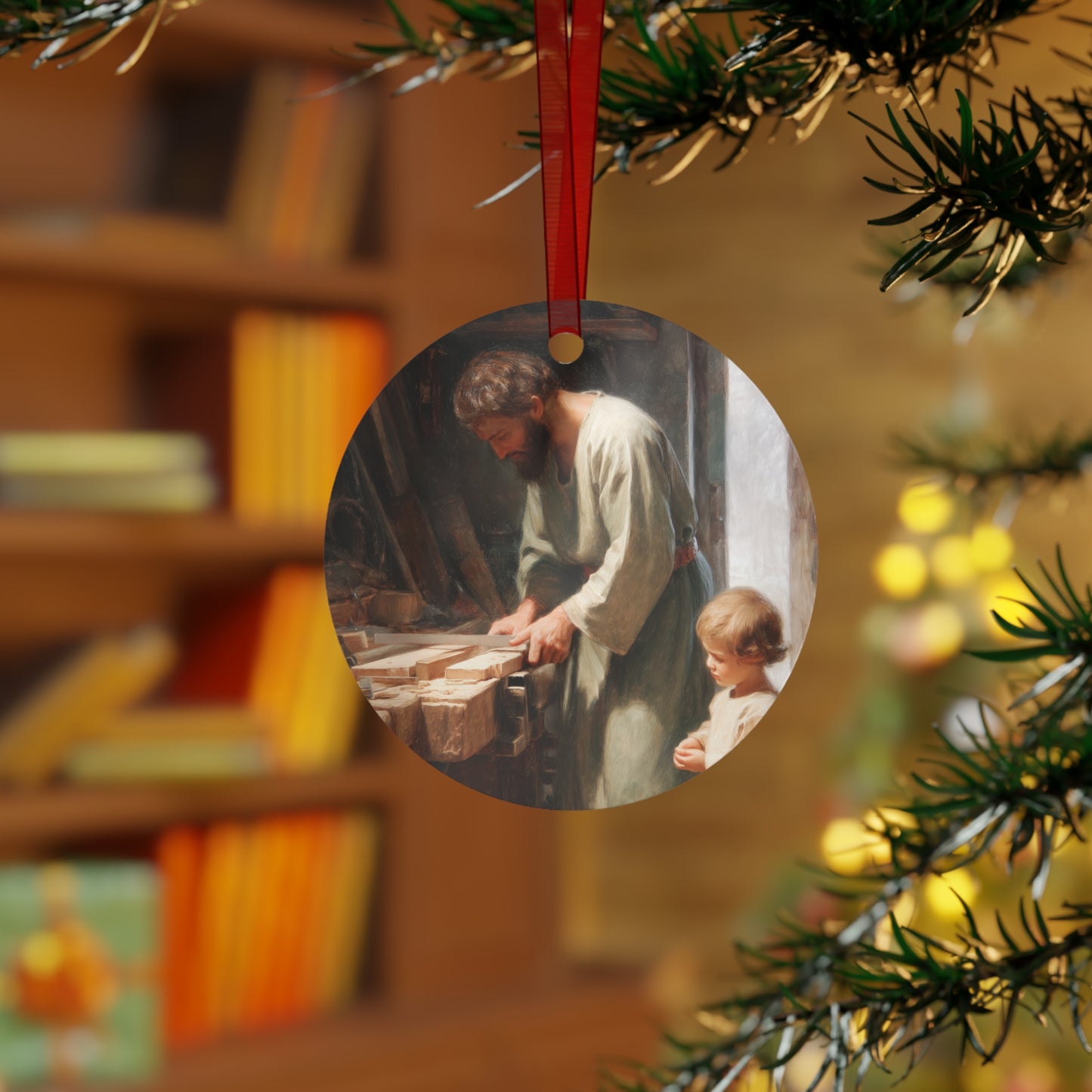 Saint Joseph the Worker Metal Ornament - Religious Holiday Christmas Ornament and Keepsake - Double sided - Prayer Ornament