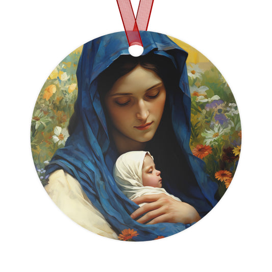 Graceful Maternity : The Virgin Mary and the Infant Savior Metal Ornament - Religious Holiday Christmas Ornament and Keepsake