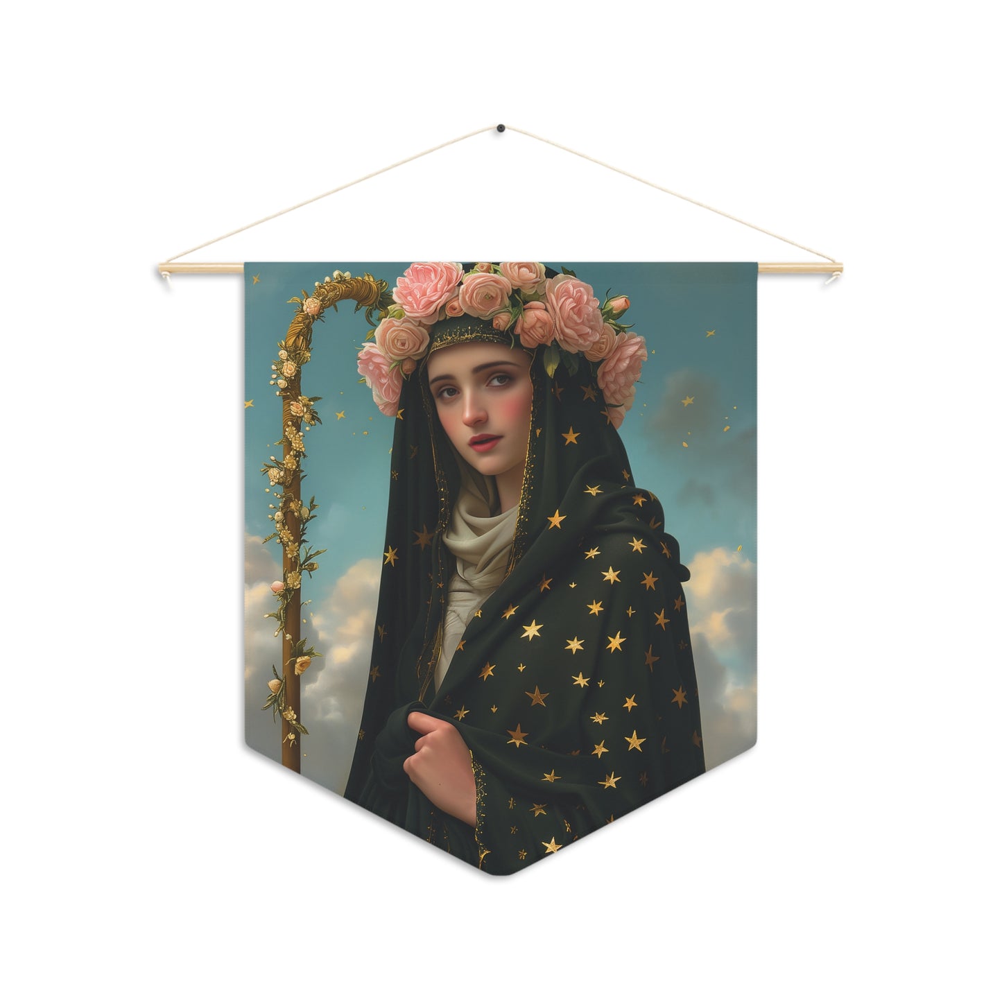 Saint Aldegunde Pennant / Banner / Wall Hanging - Prayer room art - Catholic Home Art - Large Saint Art for your home - 18" x 21"