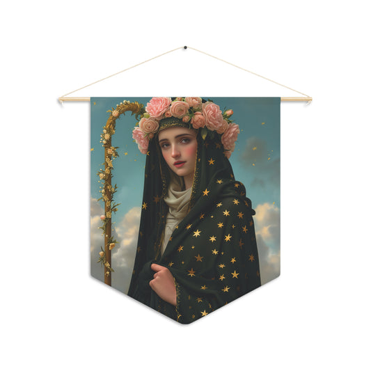 Saint Aldegunde Pennant / Banner / Wall Hanging - Prayer room art - Catholic Home Art - Large Saint Art for your home - 18" x 21"