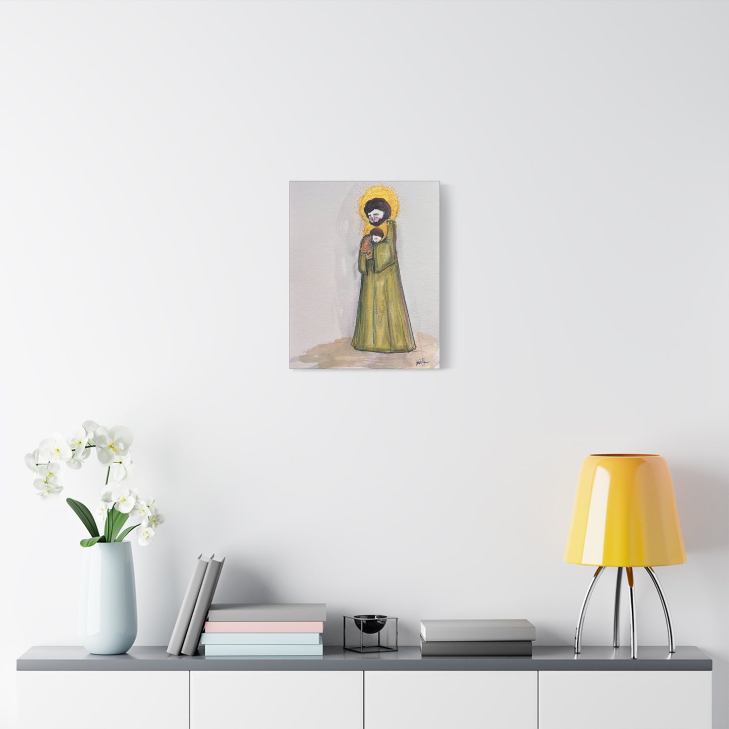 Saint Joseph and Child Jesus Catholic Canvas Print | Hand-Drawn Watercolor Sacred Art | Christian Devotional Wall Art
