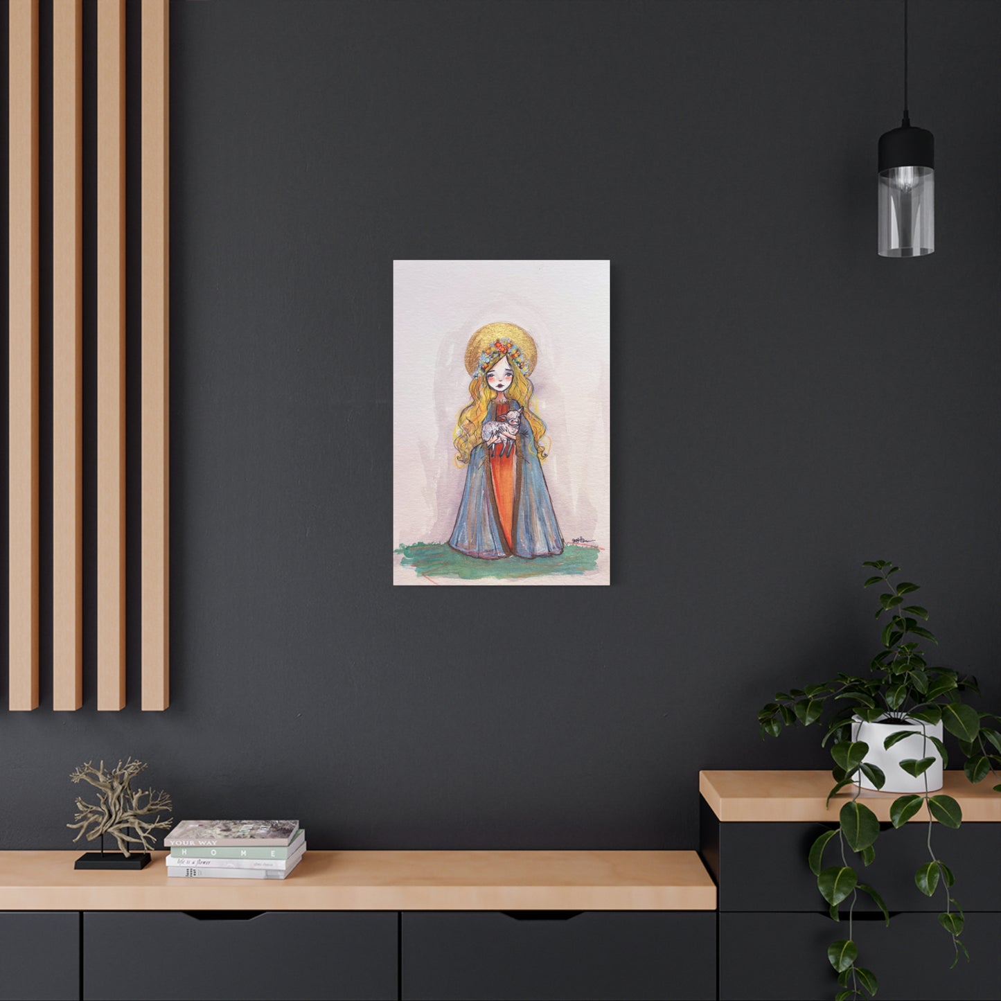 Saint Agnes of Rome Catholic Canvas Print | Christian Sacred Art | Hand-Drawn Watercolor Devotional Wall Art Religious Artwork