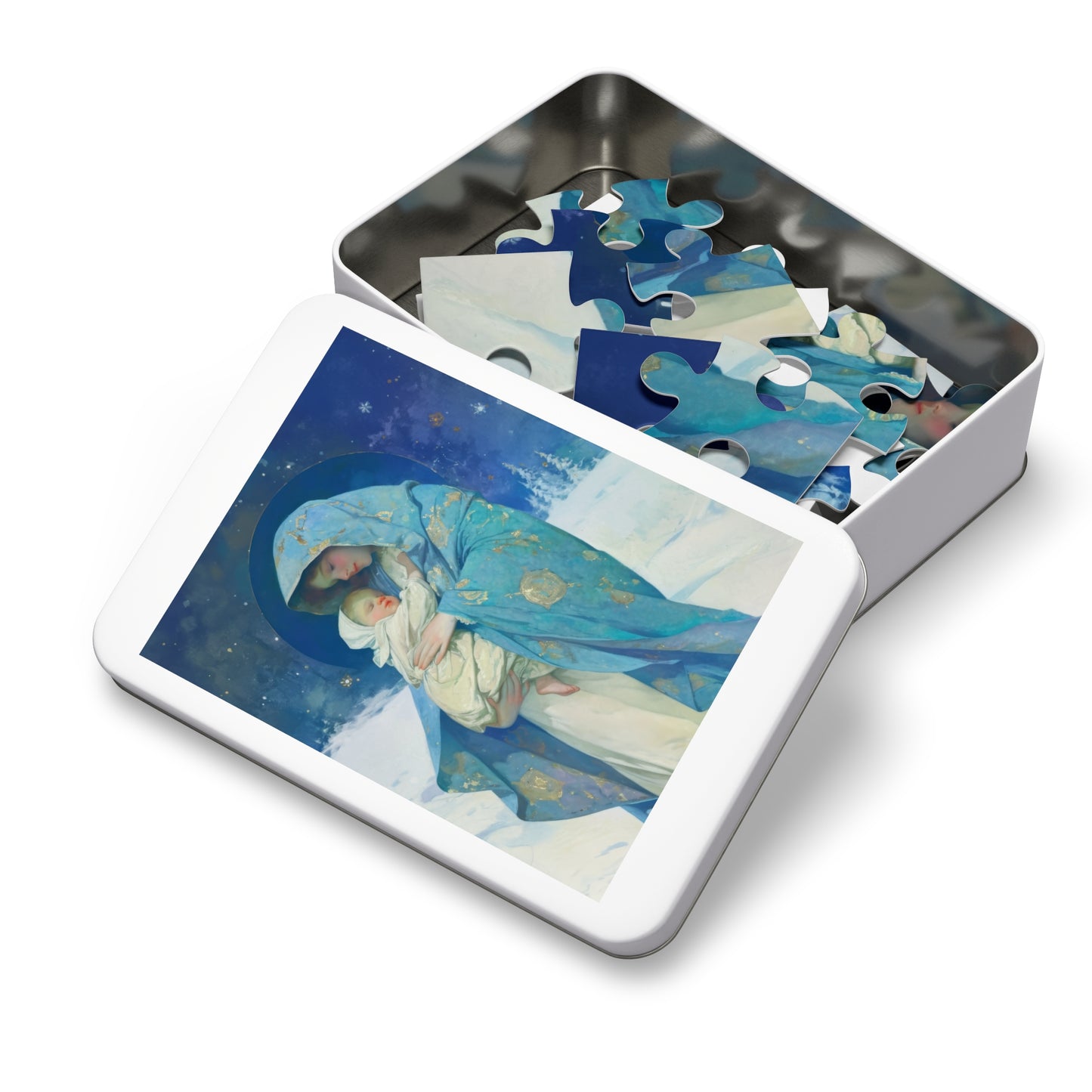 Snowfall of Grace: Our Lady's Blessing - Puzzle and Keepsake Tin - Religious (30, 110, 252, 500,1000) - Gifts for Catholic