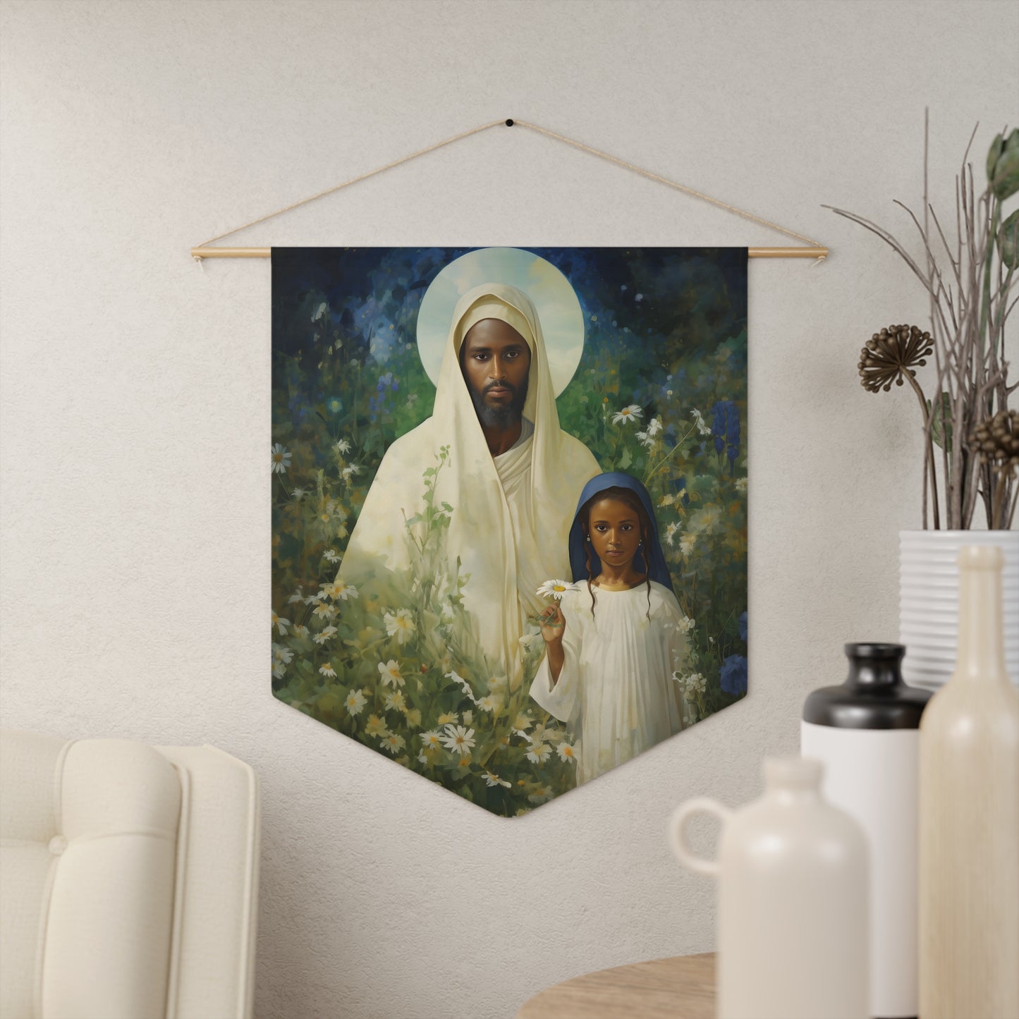 Saint Joachim and Mary Wall Banner / Wall Hanging / Pennant - Father of Virgin Mary - Patron Saint of Fathers - Catholic Art - 18" x 21"