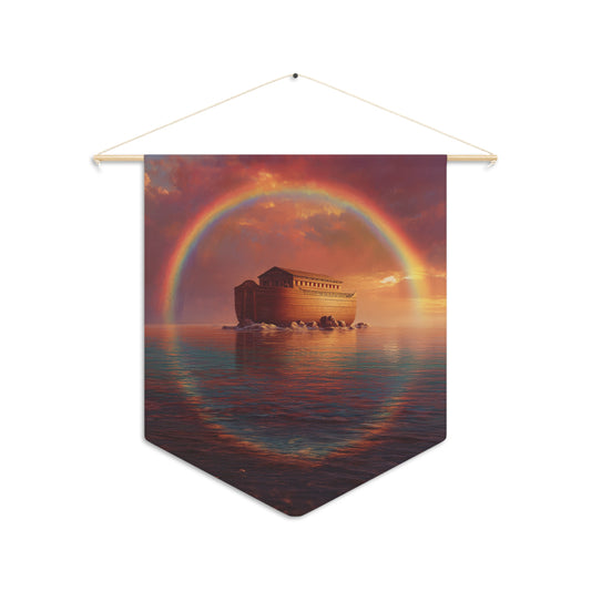 Sheltered Beneath the Covenant Sky - Noah's Ark Wall Banner / Wall Hanging - Christian Art for your home - Prayer room - 18" x 21"