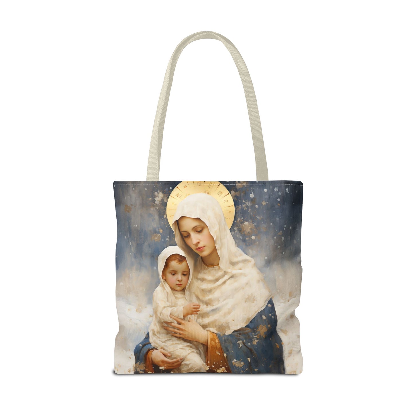 Winter's Grace : Our Lady of the Snows Tote Bag - Catholic faith inspired carry-all purse - day to day bag - Double Sided