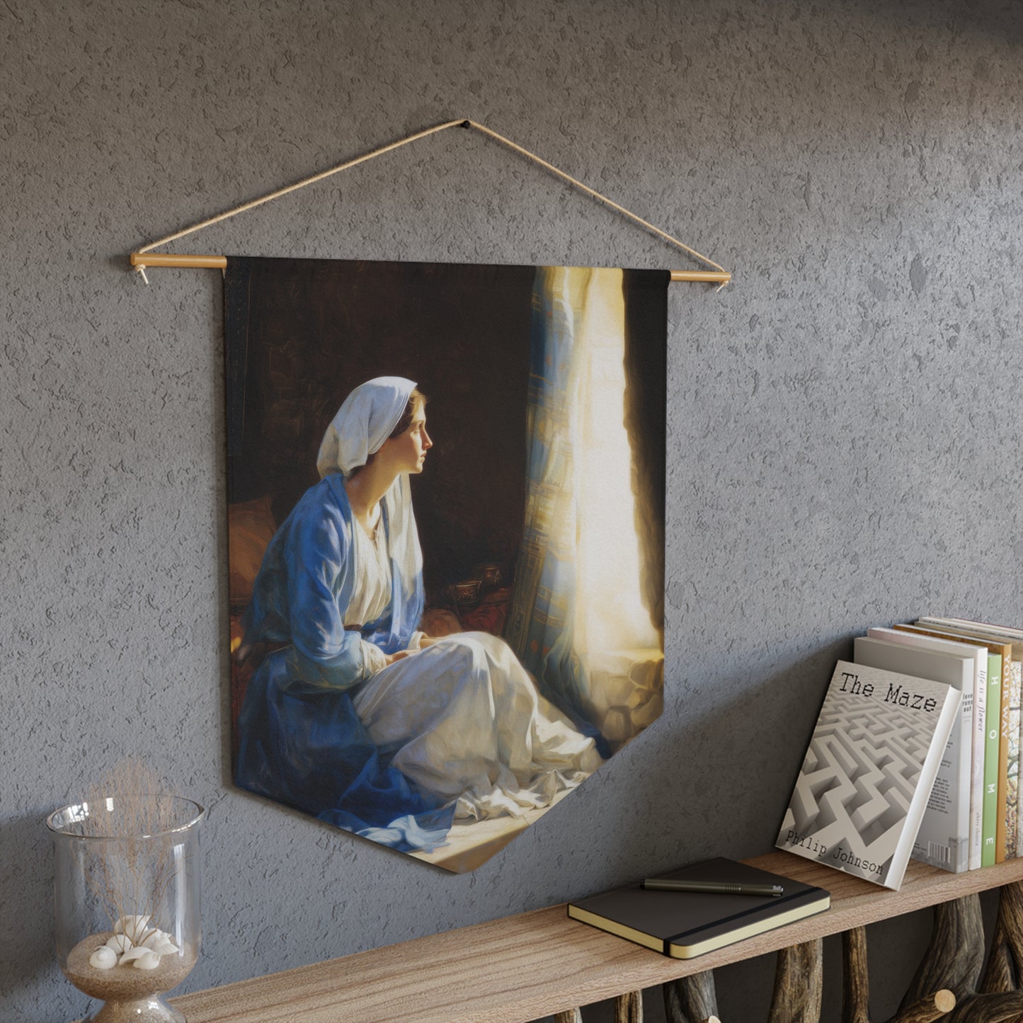 Mary's Yes - Quiet Fiat - Mother Mary - Marian Art - Pennant / Banner / Wall Hanging - Catholic Art - Large - 18" x 21"