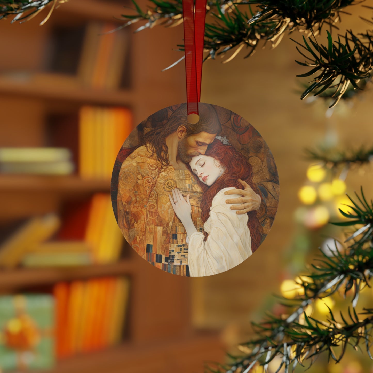 Transcendent Devotion Metal Ornament - Religious Holiday Christmas Ornament and Keepsake - Double sided - Christ Embracing Mary Magdalene