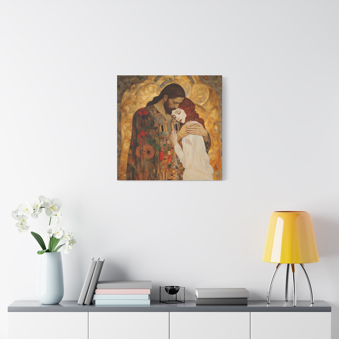 Christ Embracing Mary Magdalene Museum Wrapped Canvas - Sanctified Souls Print -Based on Klimt's The Kiss - Religious Catholic Art