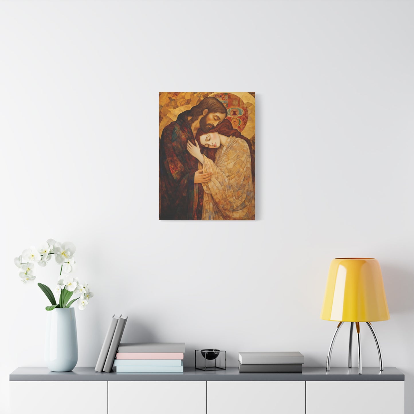 Healing Love- The Embrace of Christ and Mary Magdalene Museum Wrapped Canvas - Sanctified Souls Print -Based on Klimt's The Kiss