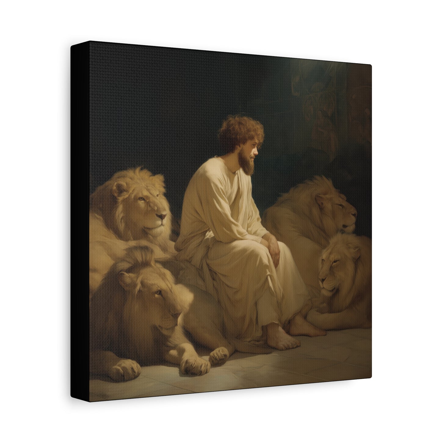Faith Amid the Beasts - Daniel in the Lions Den -  Museum Wrapped Canvas - Sanctified Souls Print - Religious Art for your Home