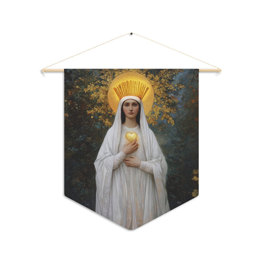 Our Lady of Beauraing - Our Lady of the Golden Heart - Marian Art - Pennant / Banner / Wall Hanging - Catholic Art - Large - 18" x 21"