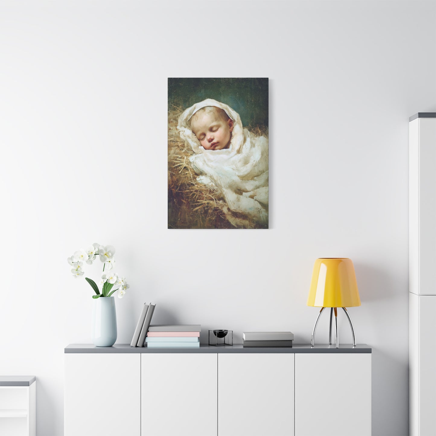 The Christ Child Resting in the Silence of the Manger - Gallery Wrapped Canvas - Print - Religious Art for your Home - Catholic Art Print