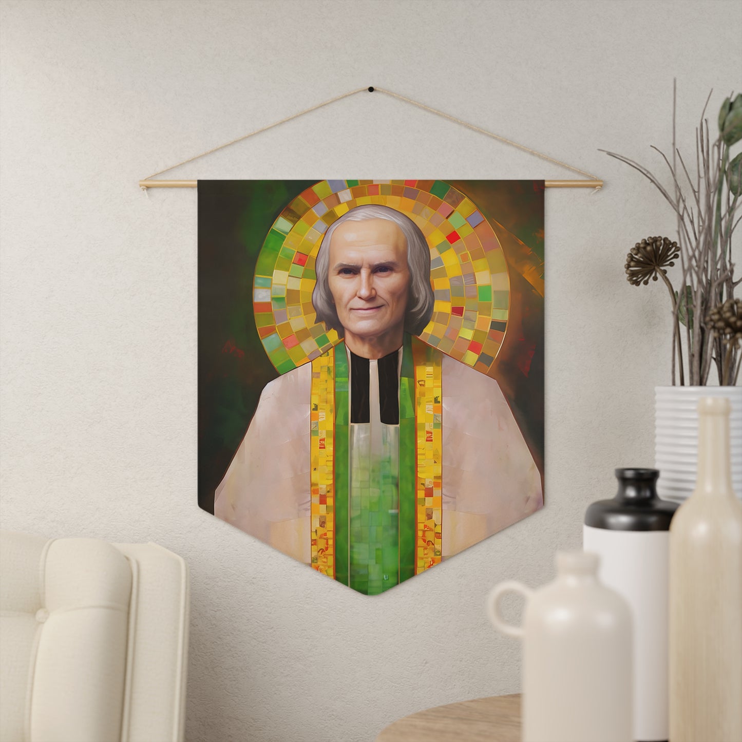 Saint John Vianney Wall Banner / Wall Hanging / Pennant - Prayer room - Catholic Art - Saint Art - Large Saint Print - 18" x 21"