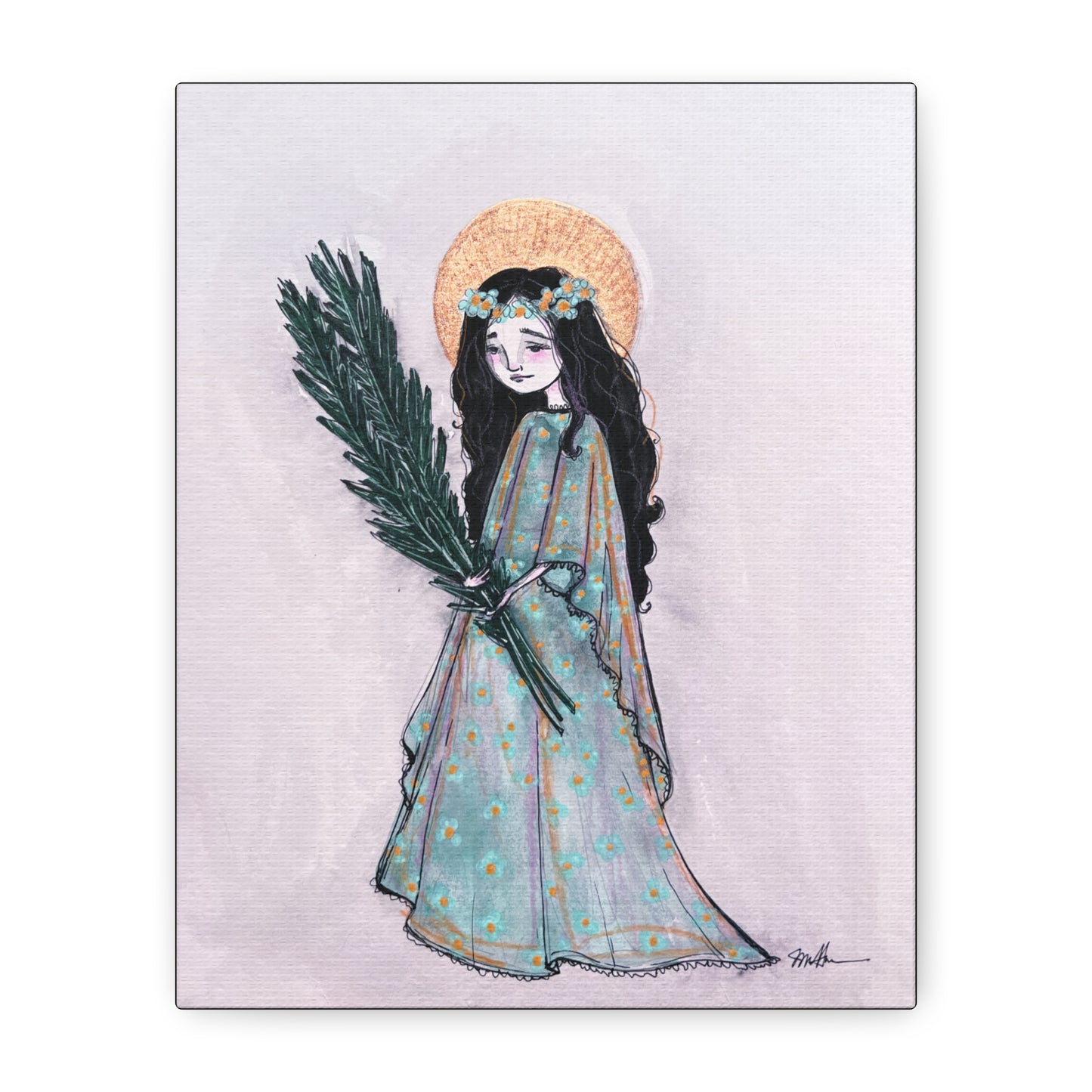 Saint Faith Canvas Print - Hand-Drawn Art - Catholic Print | Faith Hope and Charity Sacred Art | Sanctified Solocosmo Religious Artwork