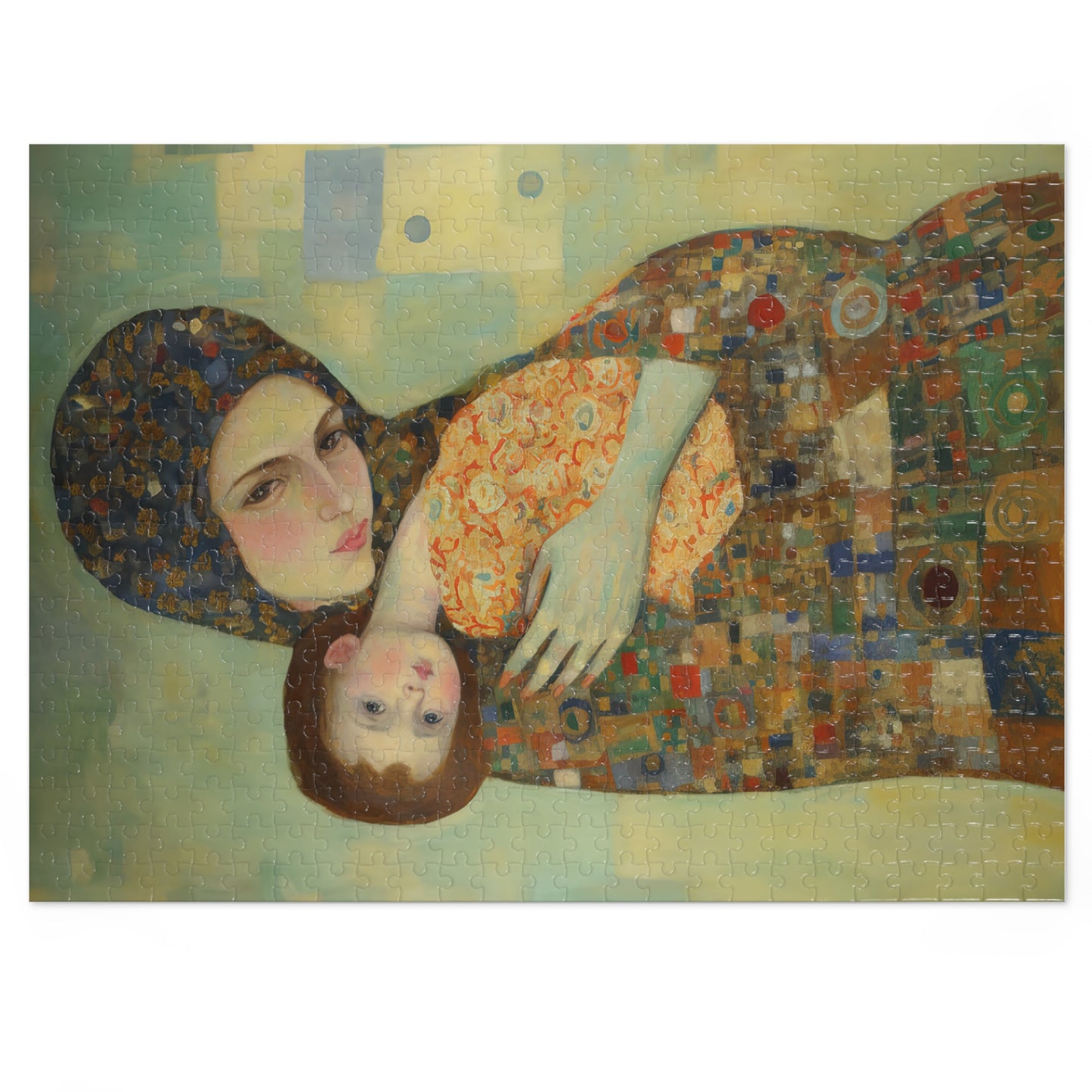 Cherished Blessing - Mary with Her Son - Based on Gustav Klimt's The Kiss - Religious Jigsaw Puzzle (30, 110, 252, 500,1000-Piece)